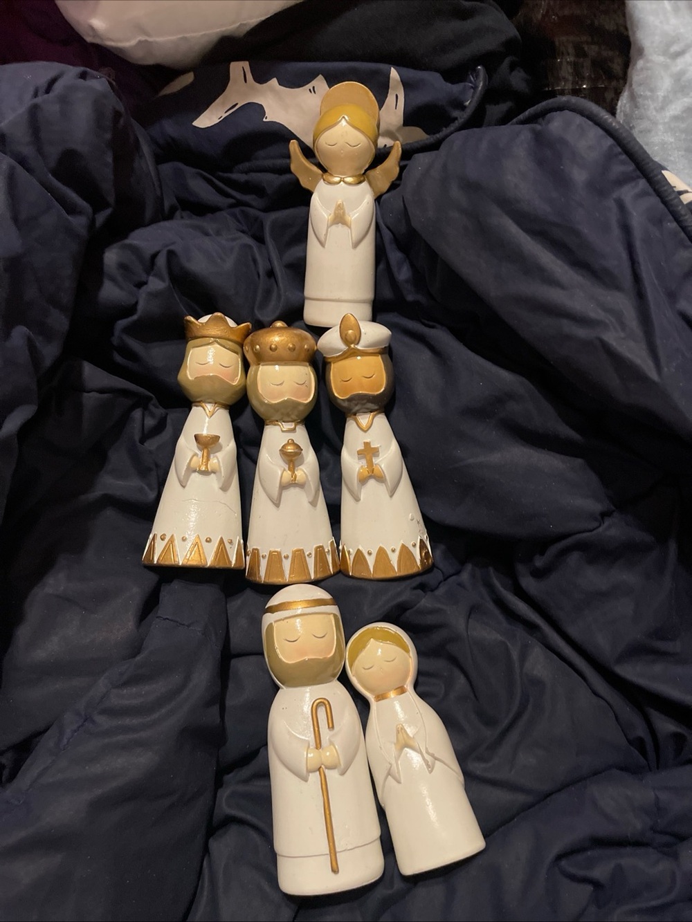 Neutral & Gold Ceramic Nativity Set - Home Holiday Decor